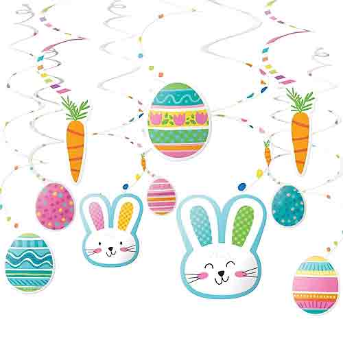 Funny Bunny Easter Swirl Hanging Decorations 30pcs