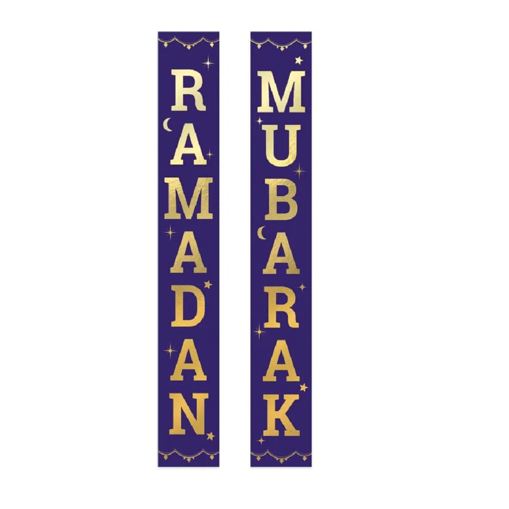 Ramadan Mubarak Fabric Hanging Flags with Plastic Bar Hanger Decoration