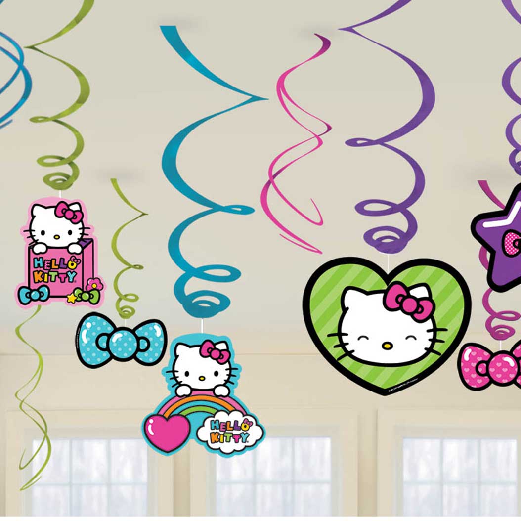 Hello Kitty Rainbow Foil Swirl Decorations Decorations - Party Centre