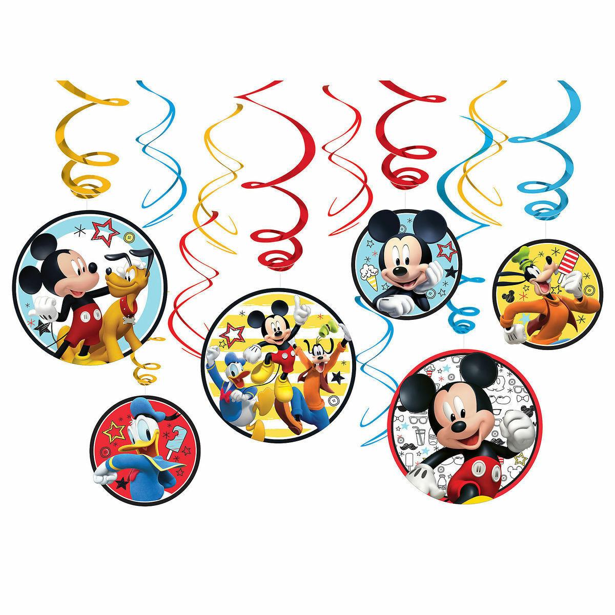 Mickey On The Go Swirl Decorations 12pcs Decorations - Party Centre
