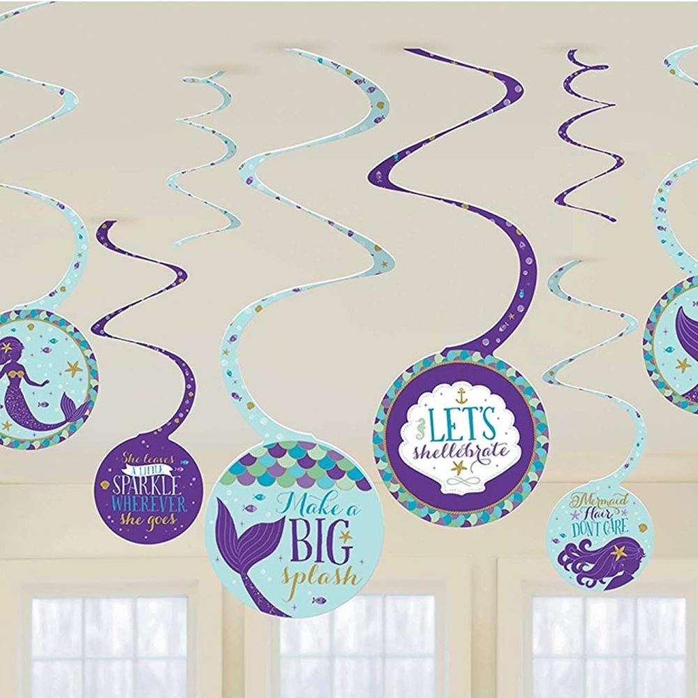 Mermaid Wishes Spiral Decorations 8pcs Decorations - Party Centre