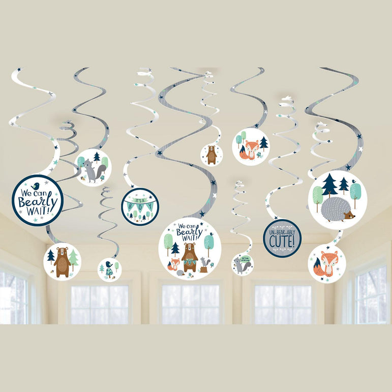 Bear-ly Wait Boy Swirl Decorations 12pcs Decorations - Party Centre