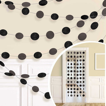 Jet Black Round Glitter String Decorations 7ft, 6pcs Decorations - Party Centre