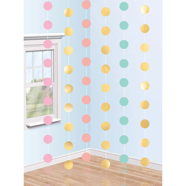 Pastel Round String Paper & Foil Decorations 6pcs