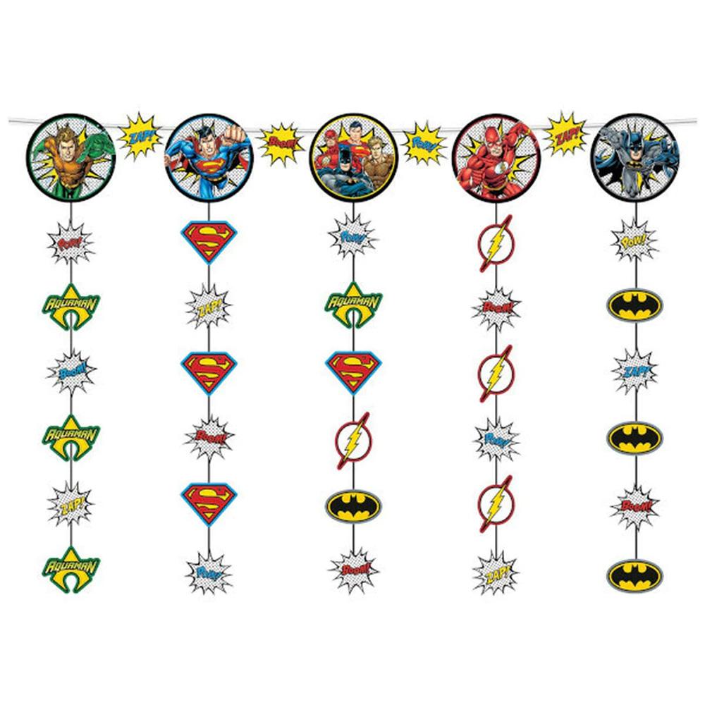Justice League Heroes Unite Hanging String Decoration 5pcs, 48in Decorations - Party Centre