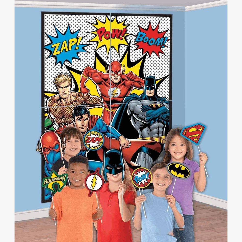 Justice League Heroes Unite Scene Setter With Photo Props Party Accessories - Party Centre