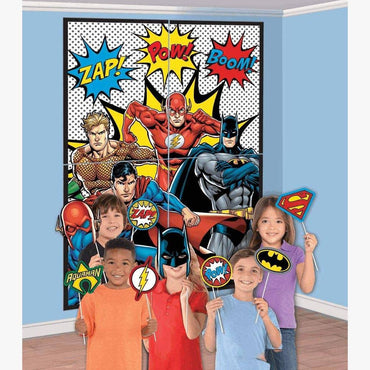 Justice League Heroes Unite Scene Setter With Photo Props Party Accessories - Party Centre