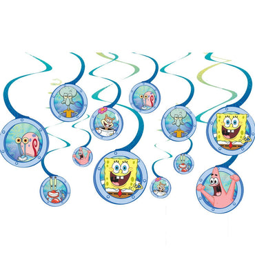 Spongebob Spiral Paper Decoration 12pcs Decorations - Party Centre