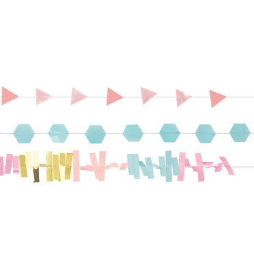 Pastel Glitter Layered Garland 3pcs Decorations - Party Centre
