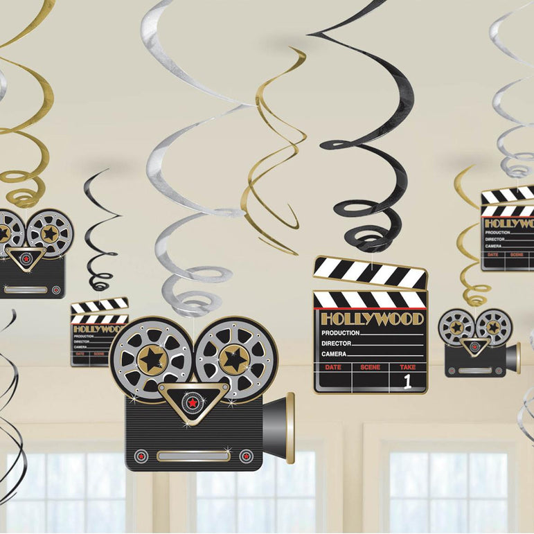 Lights! Camera! Action! Swirl Decorations 12pcs Decorations - Party Centre