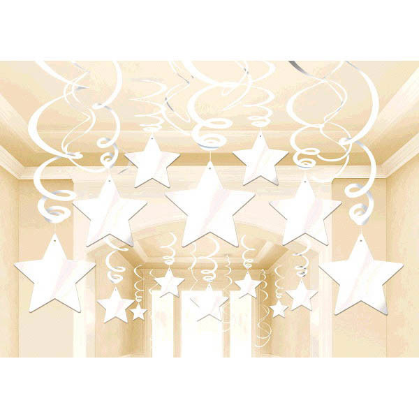 Frosty White Shooting Stars Swirl Decorations 30pcs Decorations - Party Centre