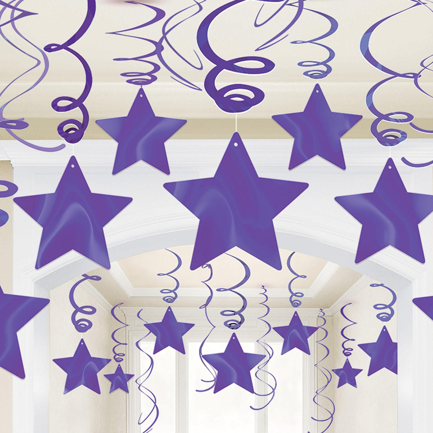 New Purple Shooting Stars Swirl Decorations 30pcs Decorations - Party Centre