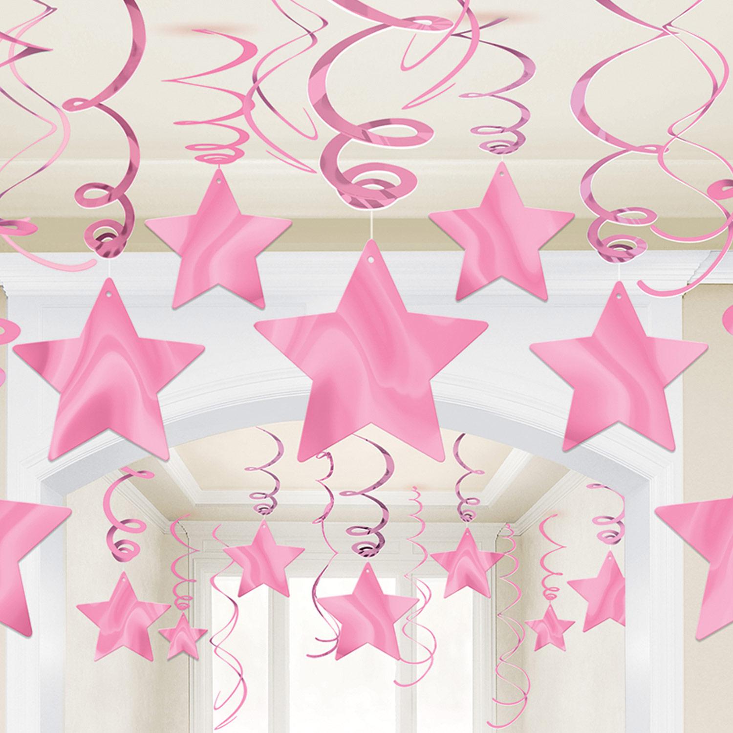 New Pink Shooting Stars Swirl Decorations 30pcs Decorations - Party Centre