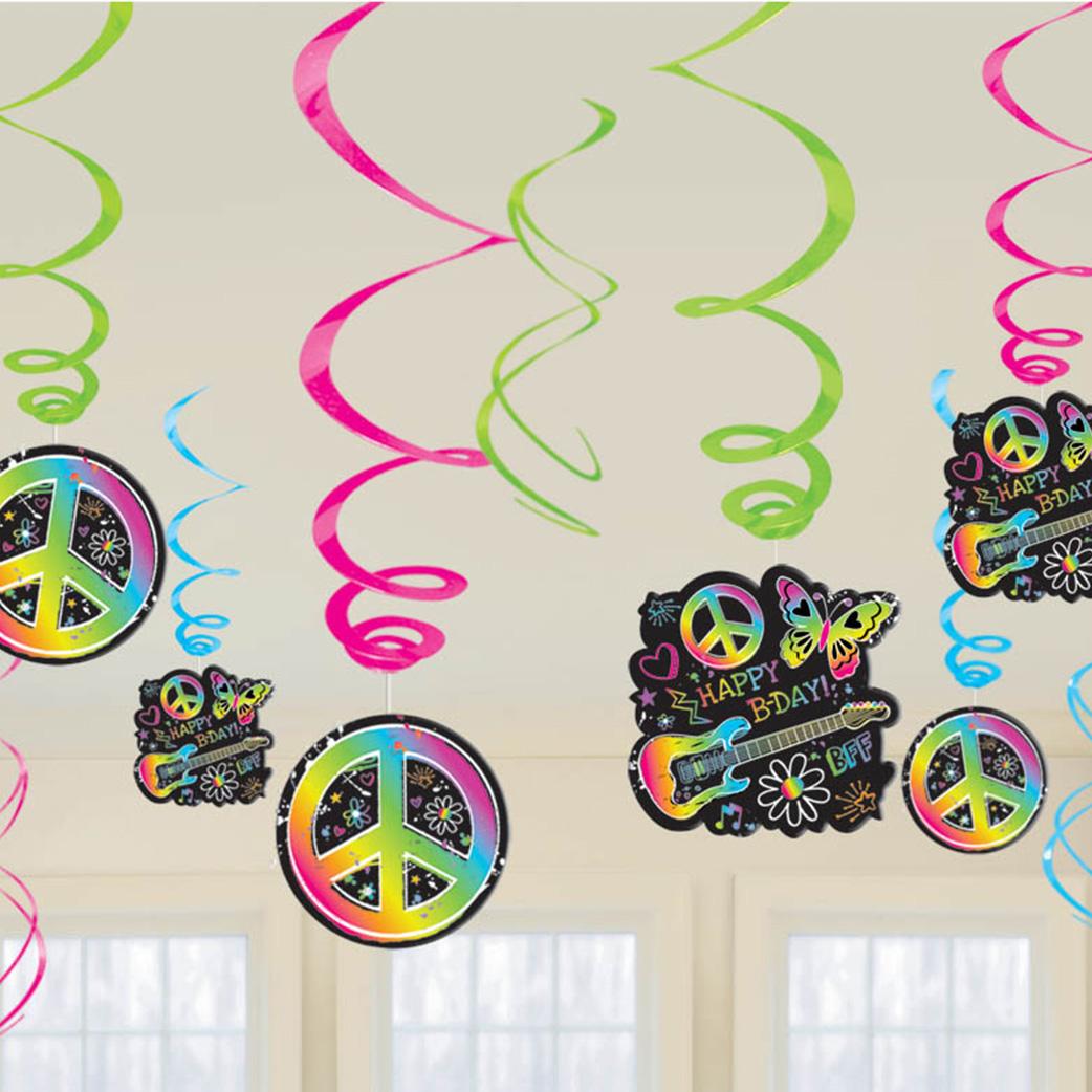 Neon Birthday Hanging Swirl Decorations 12pcs Decorations - Party Centre