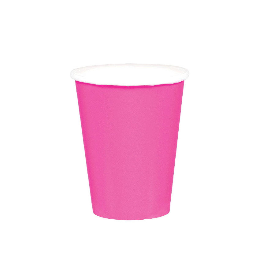 Bright Pink Paper Cups 9oz 20pcs Solid Tableware - Party Centre