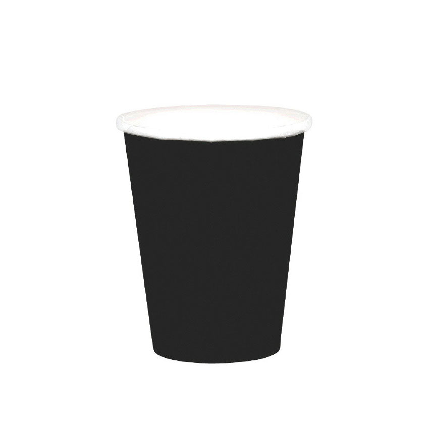 Jet Black Party Paper Cups 9oz 20pcs Solid Tableware - Party Centre