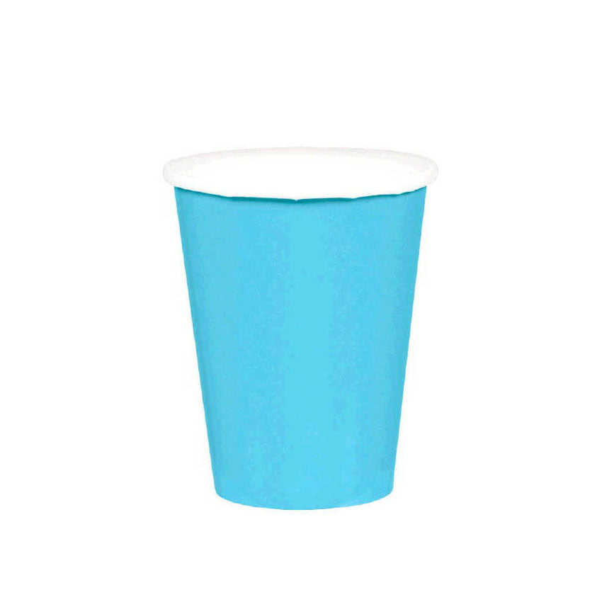 Caribbean Blue Paper Cups 9oz 20pcs Solid Tableware - Party Centre