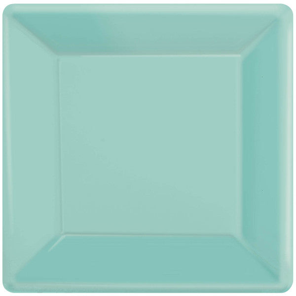 Robins Egg Blue Square Paper Plates 10in, 20pcs Solid Tableware - Party Centre