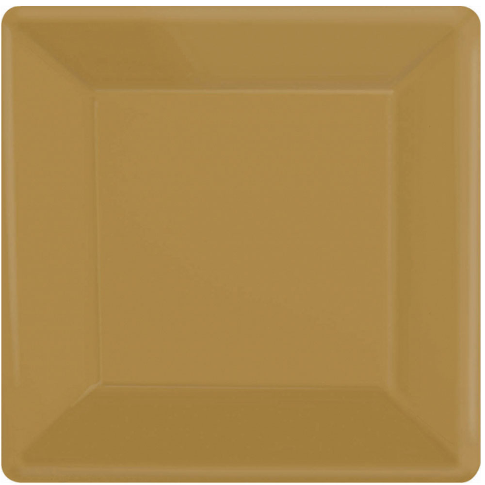 Gold Square Paper Plates 10in, 20pcs Solid Tableware - Party Centre
