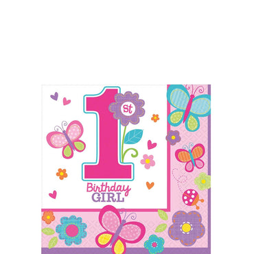 Sweet 1st Birthday Girl Beverage Tissues 36pcs Printed Tableware - Party Centre