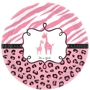 Sweet Safari Girl Baby Shower Plates 10.50in, 18pcs Printed Tableware - Party Centre