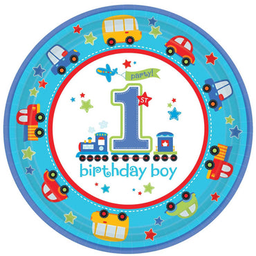 All Aboard Round Paper Plates 10.50in, 18pcs Printed Tableware - Party Centre