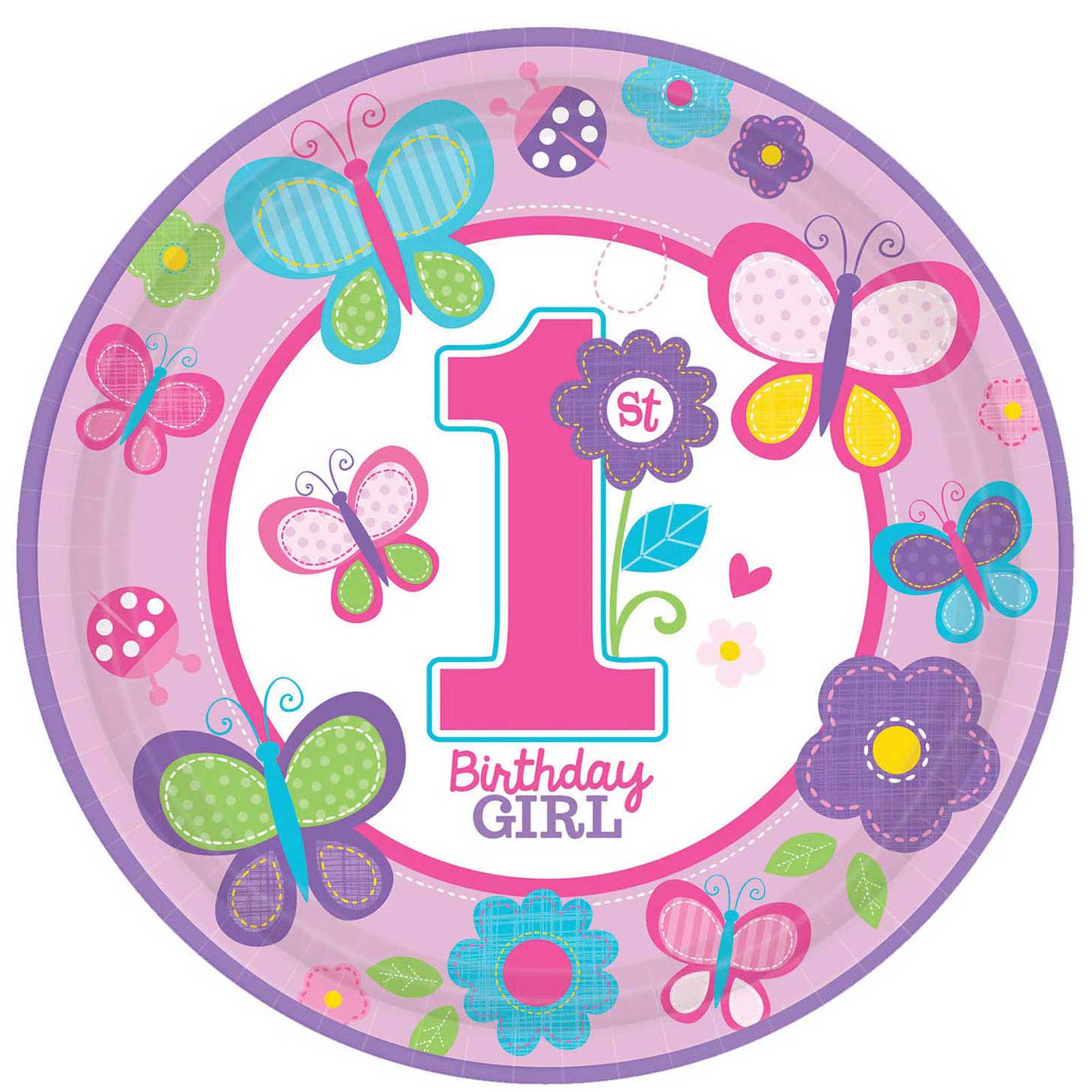 Sweet Birthday Girl Paper Plates 10.50in, 18pcs Printed Tableware - Party Centre