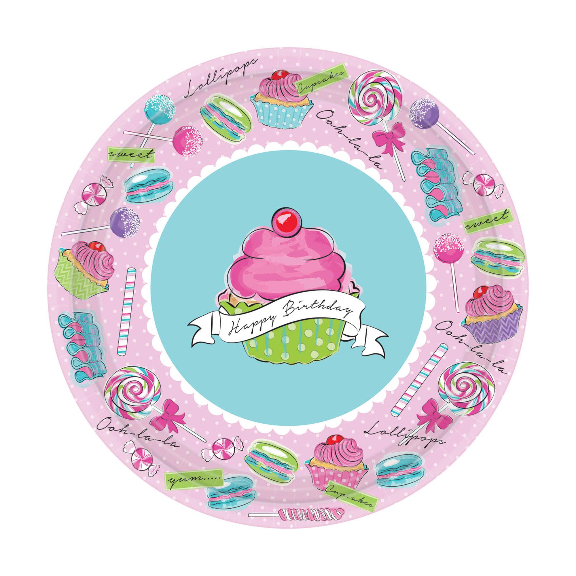 Birthday Sweets Paper Plates 10.50in, 18pcs Printed Tableware - Party Centre