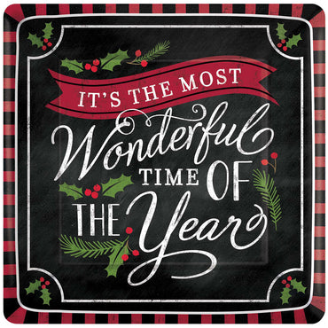 Most Wonderful Time Square Plates 10in , 18pcs Printed Tableware - Party Centre