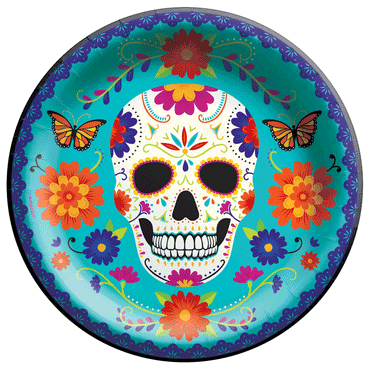 Dia De Los Muertos Round Paper Plates 10in, 20ct
