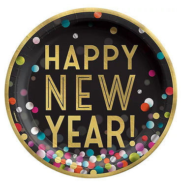 New Year Colorful Confetti Paper Plates 10in 20pcs