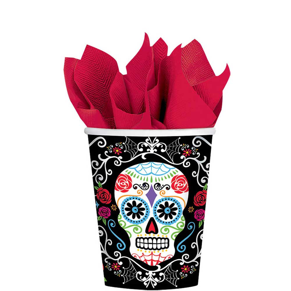 Day Of The Dead Paper Cups 9oz, 18pcs Printed Tableware - Party Centre