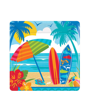Sun and Surf Square Paper Plates 7in, 18pcs Printed Tableware - Party Centre