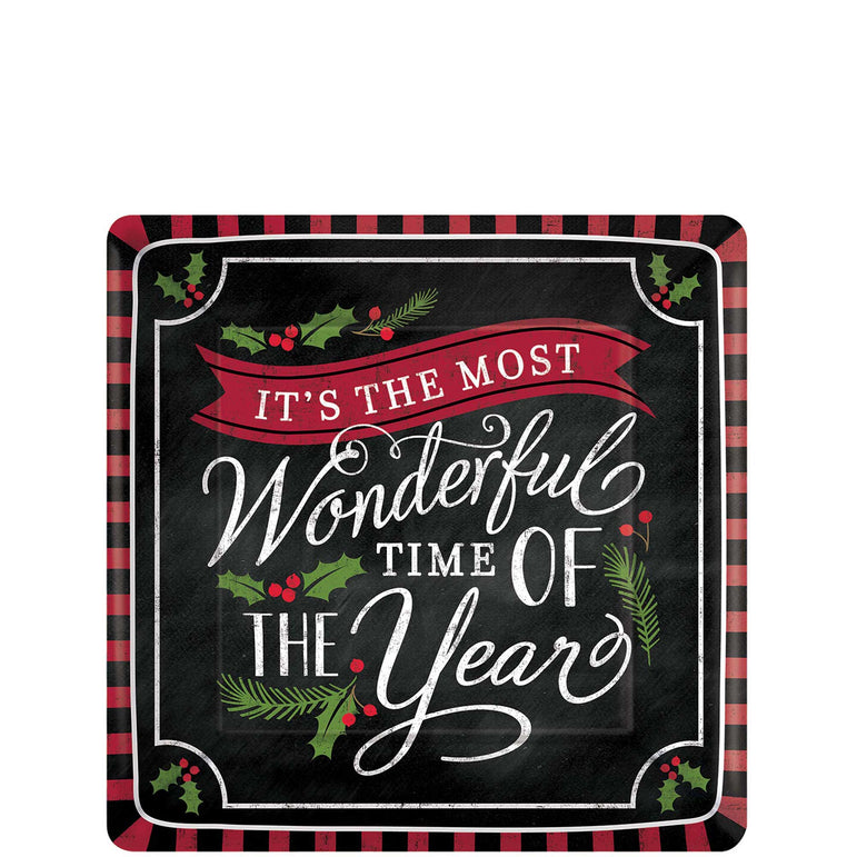 Most Wonderful Time Square Plates 7in, 18pcs Printed Tableware - Party Centre