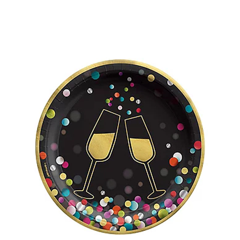 New Year Colorful Confetti Paper Plates 7in 20pcs