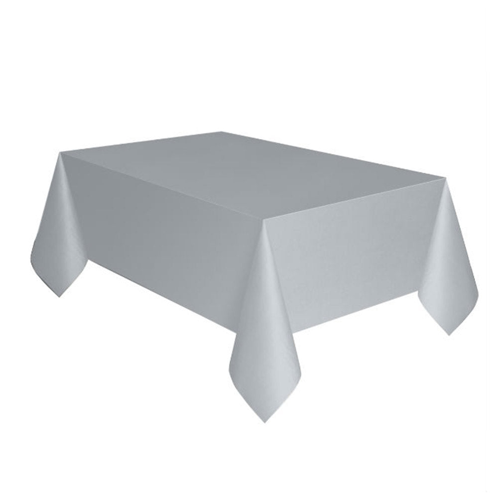 Silver Plastic Table Cover 54 x 108in Solid Tableware - Party Centre