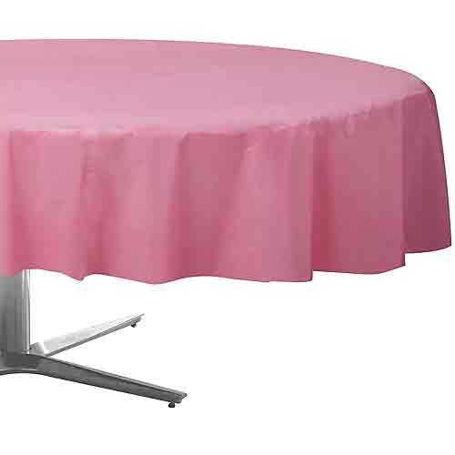 New Pink Round Plastic Table Cover 84in