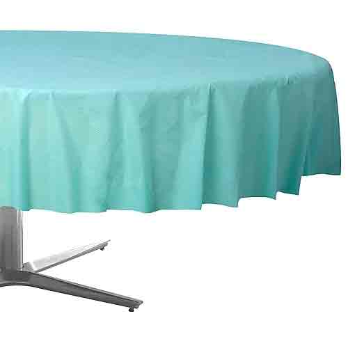 Robin's Egg Blue Round Plastic Tablecover 84in