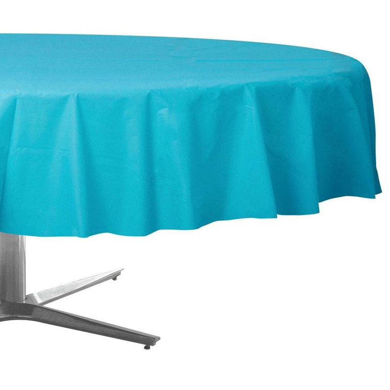 Carribean Blue Round Plastic Tablecover 84in