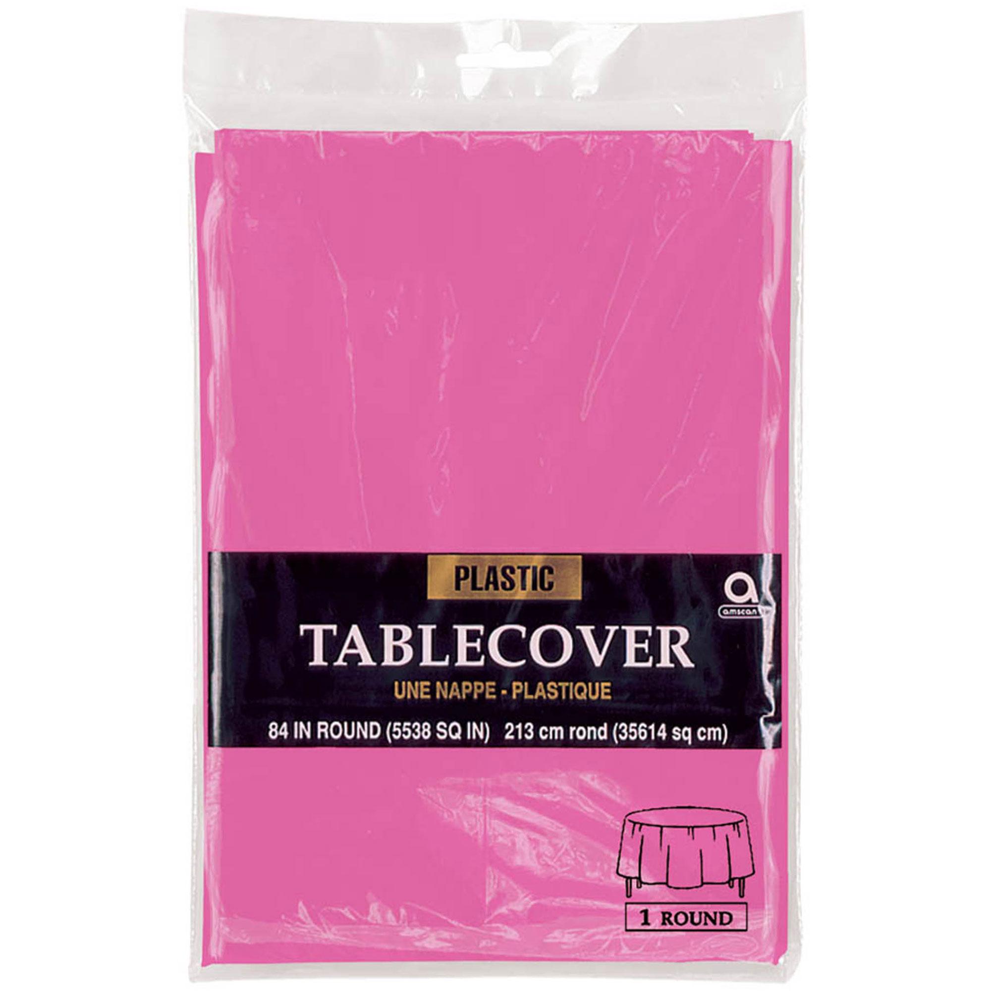 Bright Pink Round Plastic Tablecover 84in Solid Tableware - Party Centre