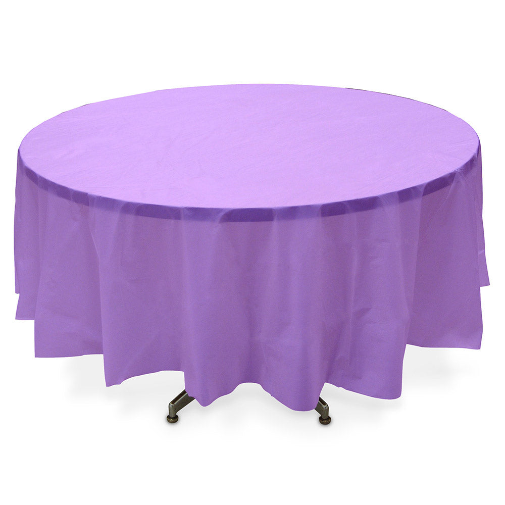 New Purple Round Plastic Table Cover 84in Solid Tableware - Party Centre