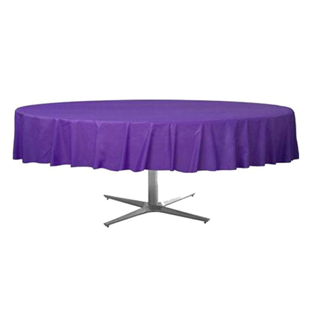 Purple Round Plastic Table Cover 84in Solid Tableware - Party Centre