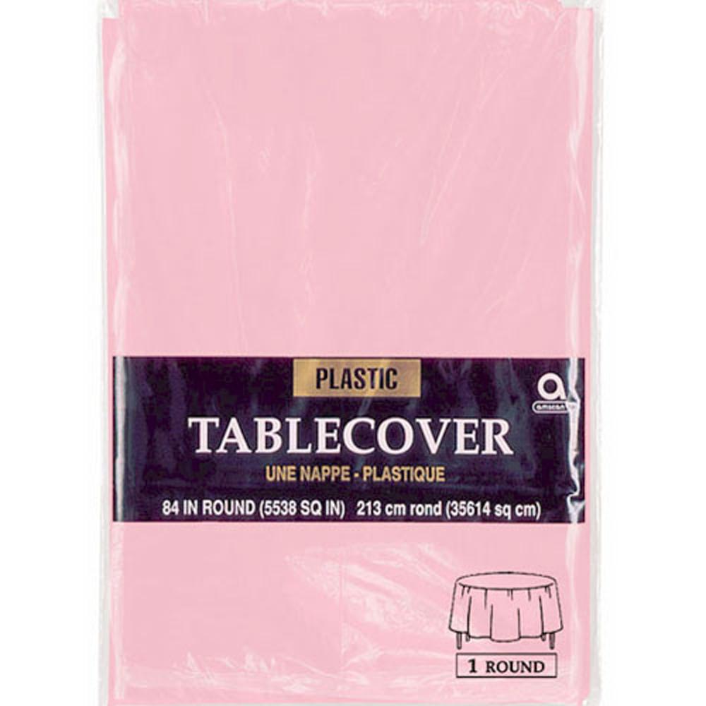 Pale Pink Round Plastic Table Cover 84in Solid Tableware - Party Centre