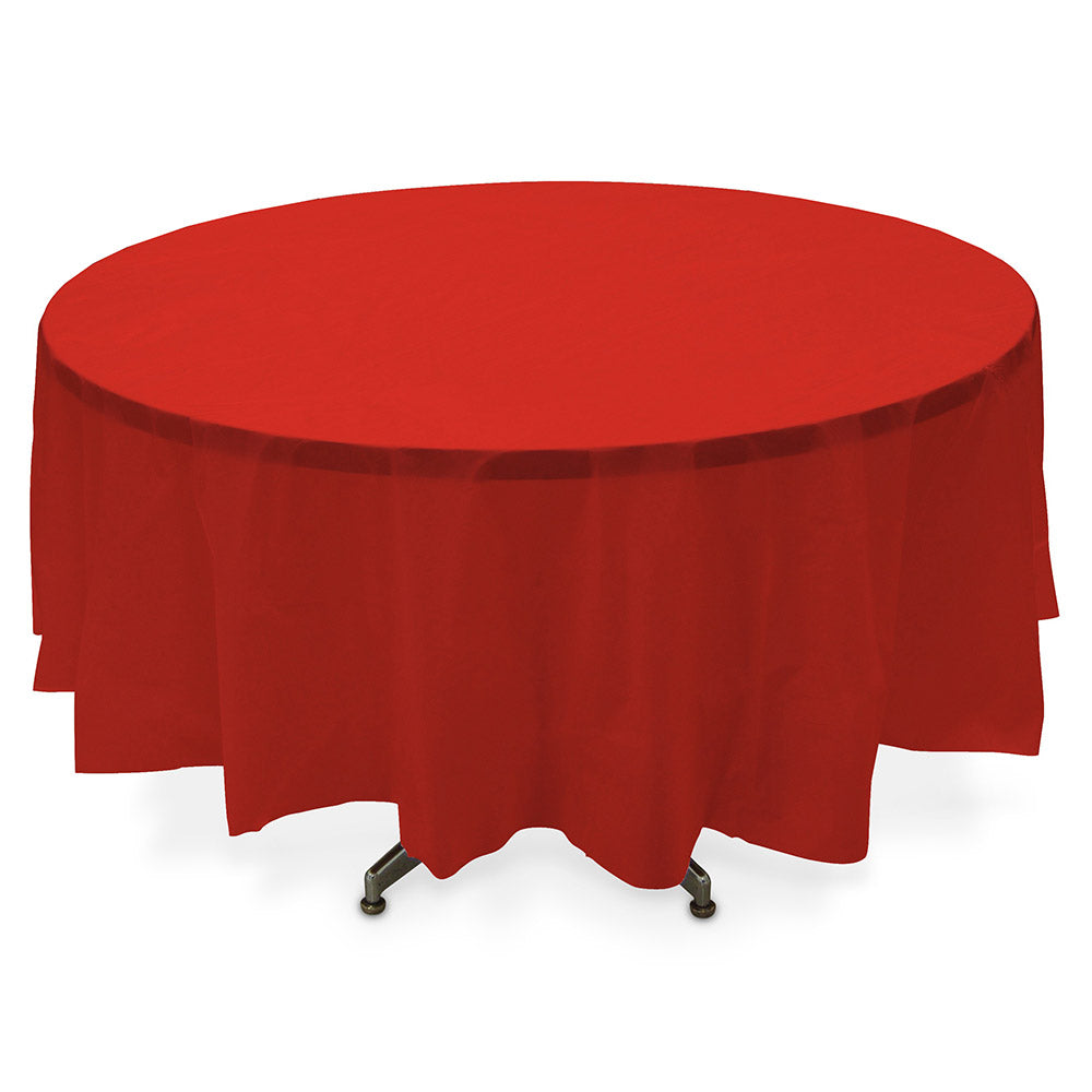 Apple Red Plastic Round Table Cover 84in Solid Tableware - Party Centre