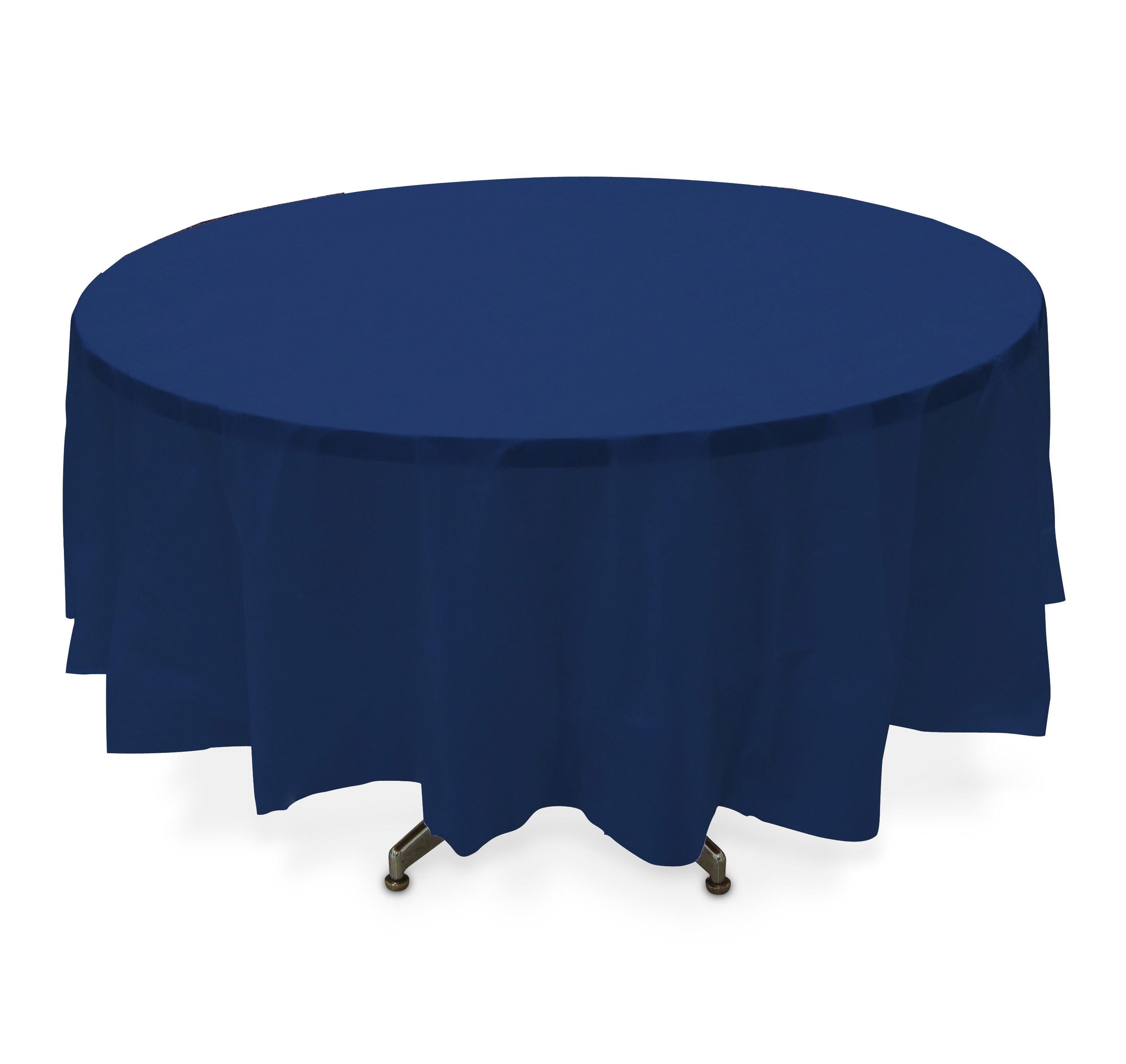 Navy Flag Blue Round Plastic Table Cover 84in Solid Tableware - Party Centre
