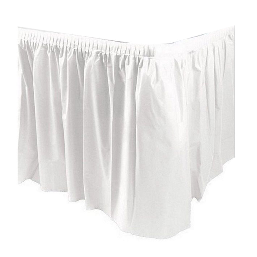 Frosty White Plastic Table Skirt 14ft x 29in Solid Tableware - Party Centre
