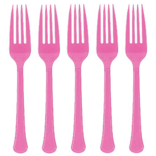 Bright Pink Heavy Weight Plastic Forks 20pcs Solid Tableware - Party Centre
