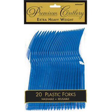 Bright Royal Blue Heavy Weight Plastic Forks 20pcs Solid Tableware - Party Centre
