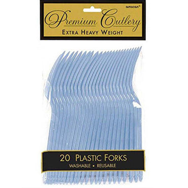 Pastel Blue Heavy Weight Plastic Forks 20pcs Solid Tableware - Party Centre