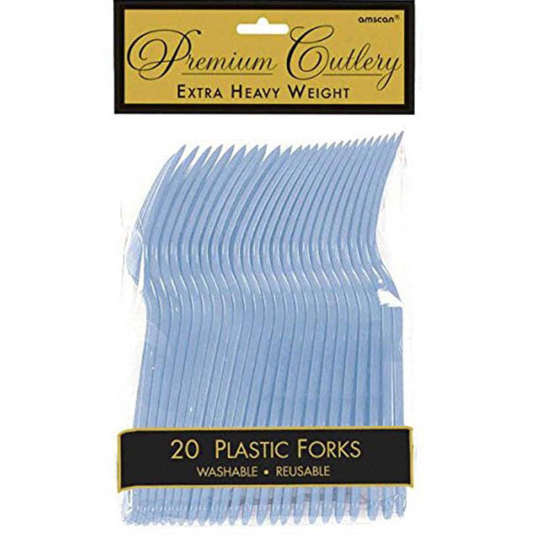 Pastel Blue Heavy Weight Plastic Forks 20pcs Solid Tableware - Party Centre